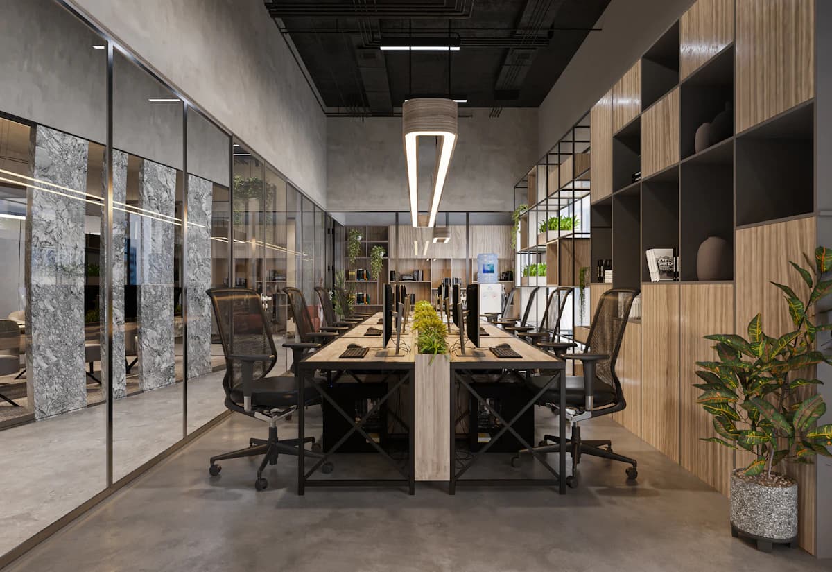 A clean, organized modern office meeting room