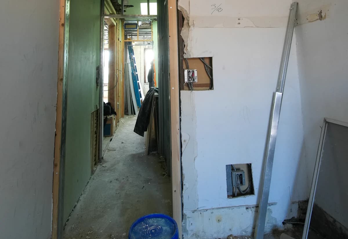 An interior room being prepared during renovation and construction cleanup